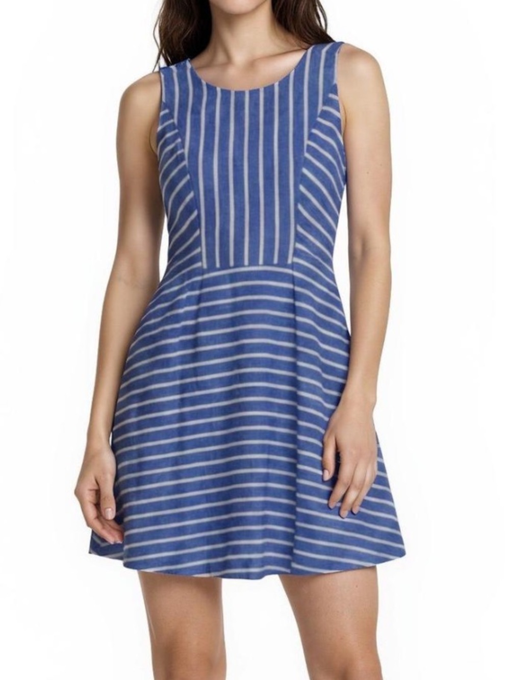 🛍️SALE Vineyard vines blue white striped fit & flare linen cotton mini dress 4